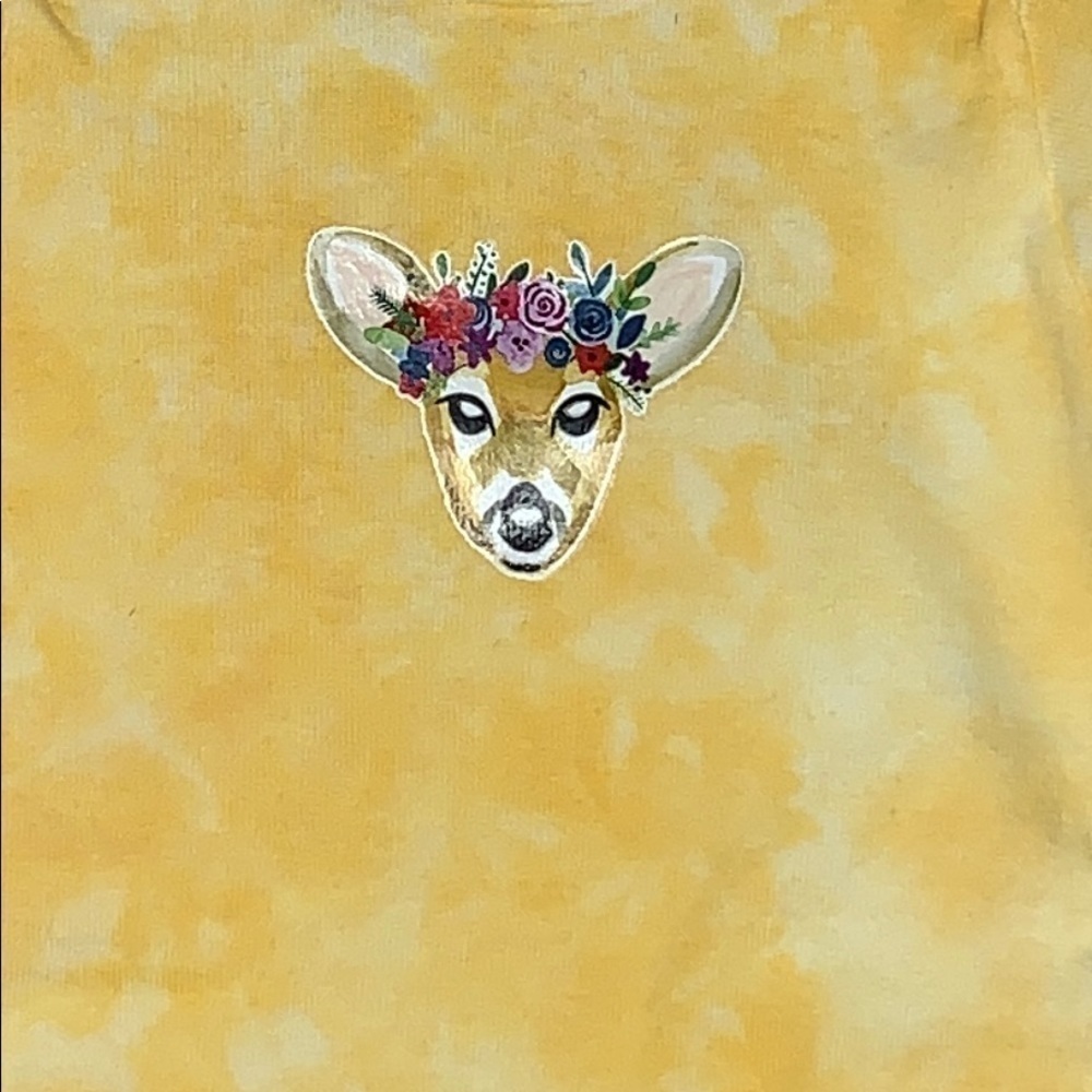 Deer with flower crown yellow splash onesie new